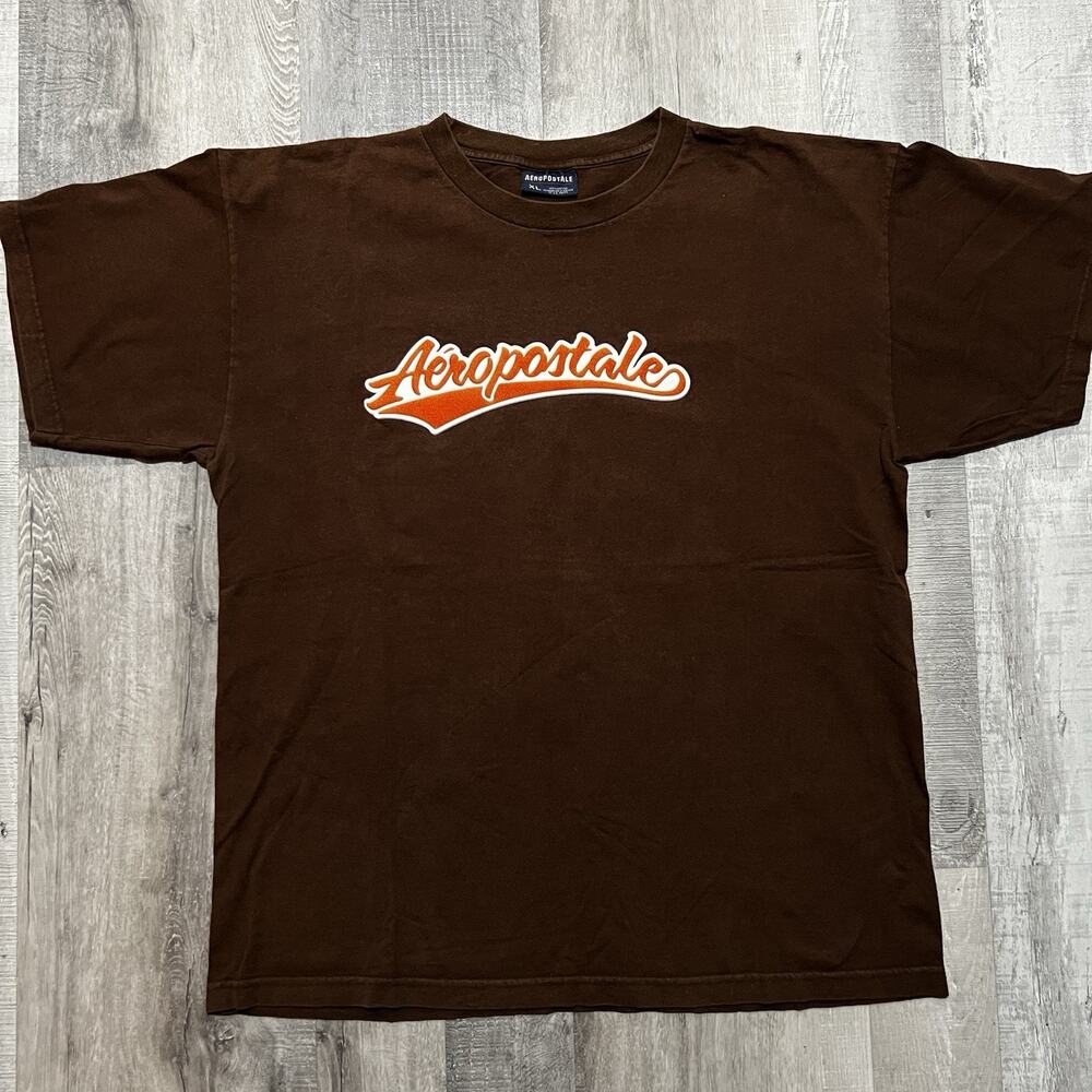 Vintage Aeropostale Y2K Brown Script Logo Puff Graphic 00s Mens Sz XL